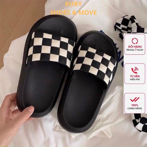 Dép Bánh Mì Nữ Kẻ Ô Vuông Chất Liệu EVA Đế Cao Su Non Nguyên Khối Hàng QC Loại 1 Siêu CUTE