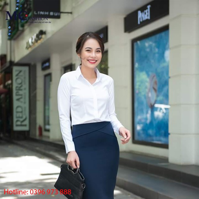 Áo sơ mi nữ trắng dài tay Mc fashion A0074