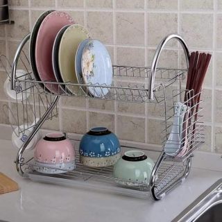 Kệ đựng bát 2 tầng bằng inox (có khay hứng nước ở dưới)