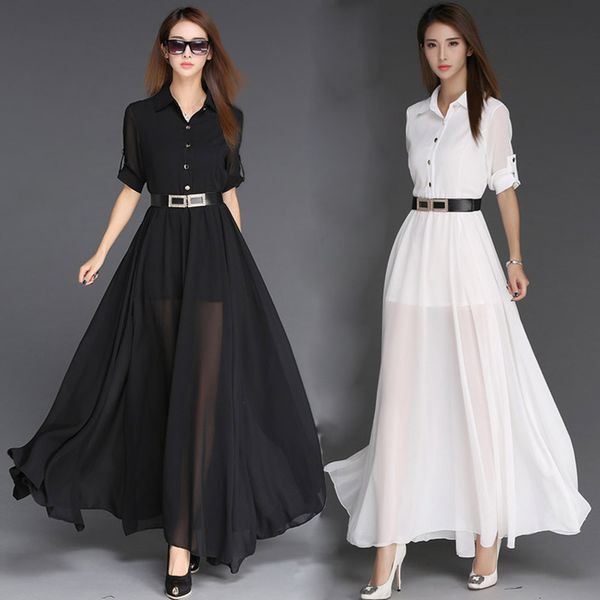 Đầm voan dáng dài cổ sơ mi cho người béo mập mũm mĩm fullsize 40-130kg. VBEO134