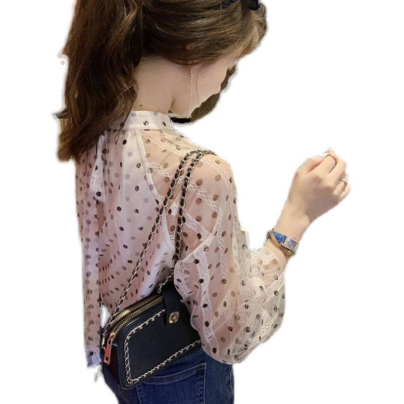 Áo chiffon Phối Ren Họa Tiết Chấm Bi Thời Trang Xuân Hè Cho Nữ