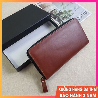 [Da Bò Thật] Ví Dài Cầm Tay Nam Pull-up Màu Nâu Bảo Hành 3 Năm (20x11cm) - WL113