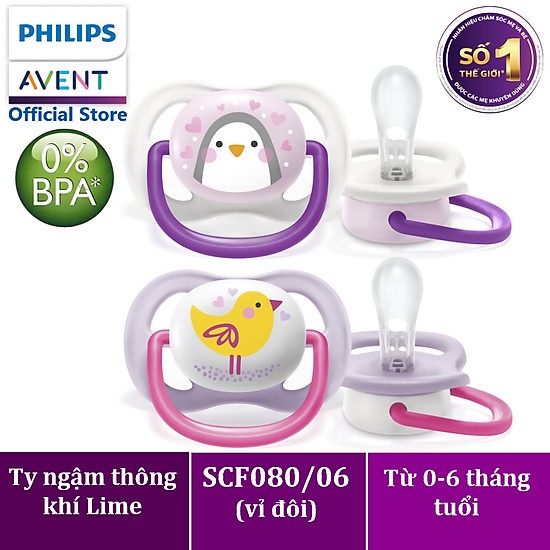 Ti giả Avent thông khí Ultra Air Animal hình thú 0-6M (Hộp 2 chiếc có tách lẻ)