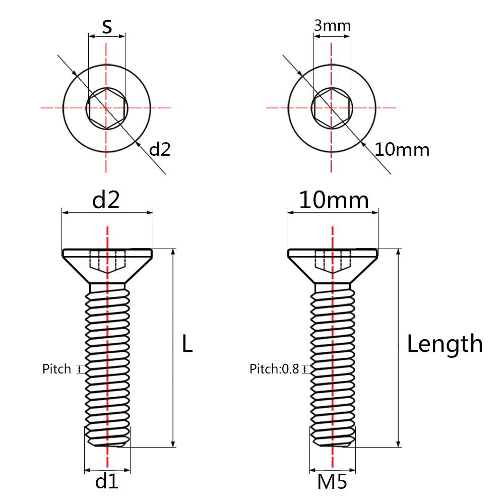 Bu lông WANYIFA lục giác chìm đầu dẹt bằng titan M5 X10 12 15 20 25 30MM