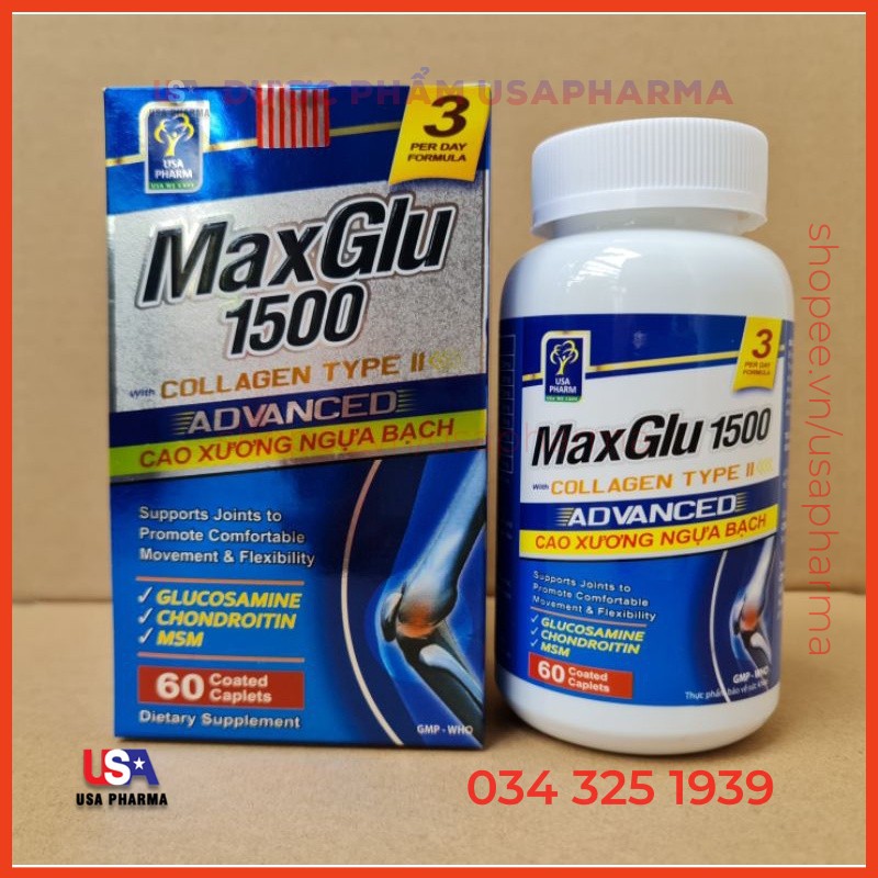 Viên uống MAXGLU 1500 bổ xung glucosamine hỗ trợ xương khớp – Hộp 60 viên