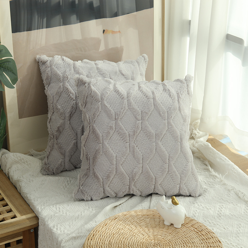 Vỏ gối nhung mềm họa tiết vân kim cương màu trơn dùng trang trí sofa/ tiệc 40/45/5cm