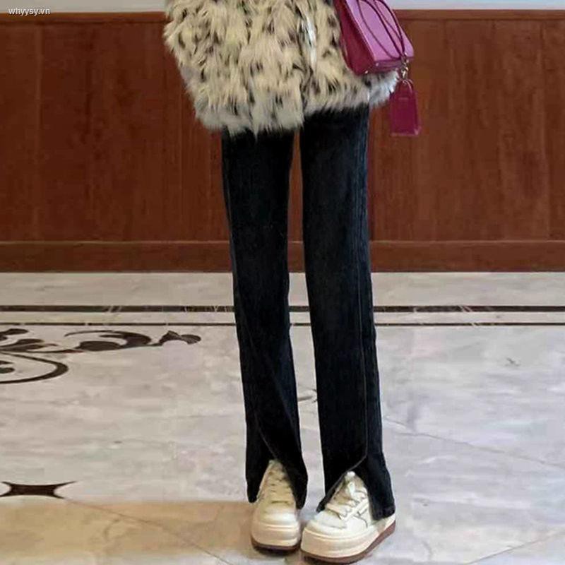 Quần Jeans Đen Ống Đứng Xẻ Tà Thời Trang Cho Nữ