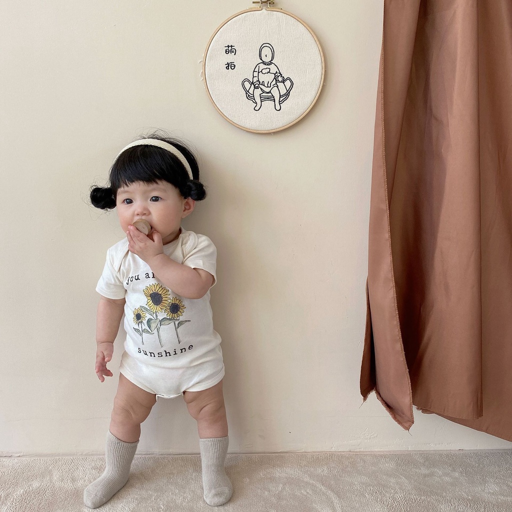 Bộ Áo Liền Quần Tay Ngắn Vải Cotton Mỏng In Họa Tiết Dễ Thương Thời Trang Mùa Hè