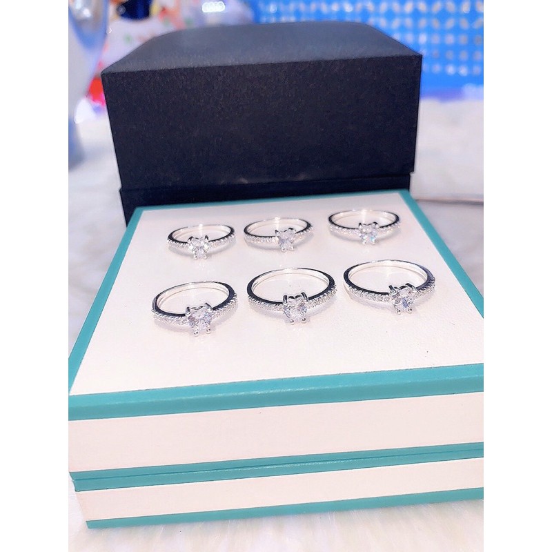 Nhẫn bạc ta nửa hàng đá trái tim,Nhẫn trái tim nạm đá bạc ta-Minh Tâm Jewelry