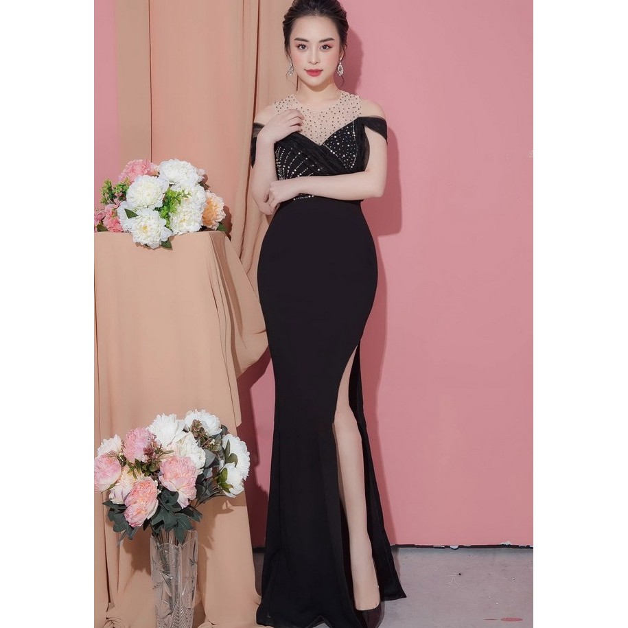 Đầm dạ hội thiết kế cao cấp cúp ngực đính cườm trễ vai (có bigsize)
