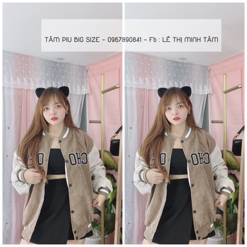Khoác bomber Bigsize TP  chất nhung tăm gân