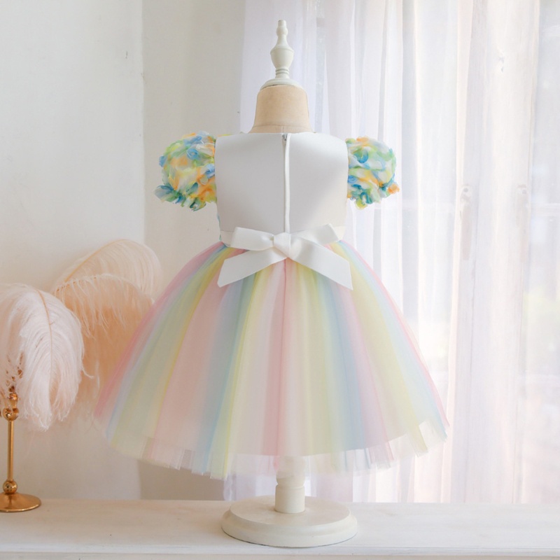 Đầm Công Chúa Vải Tuyn Tay Phồng Đính Hạt Và Hoa 3D Cho Bé Gái