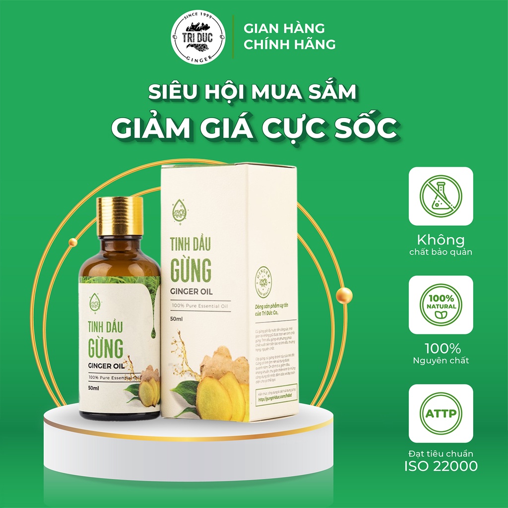 Tinh Dầu Gừng Trí Đức Lọ Giúp Giảm Ho, Cảm Cúm, Viên Xoang, Viên Họng 50ml