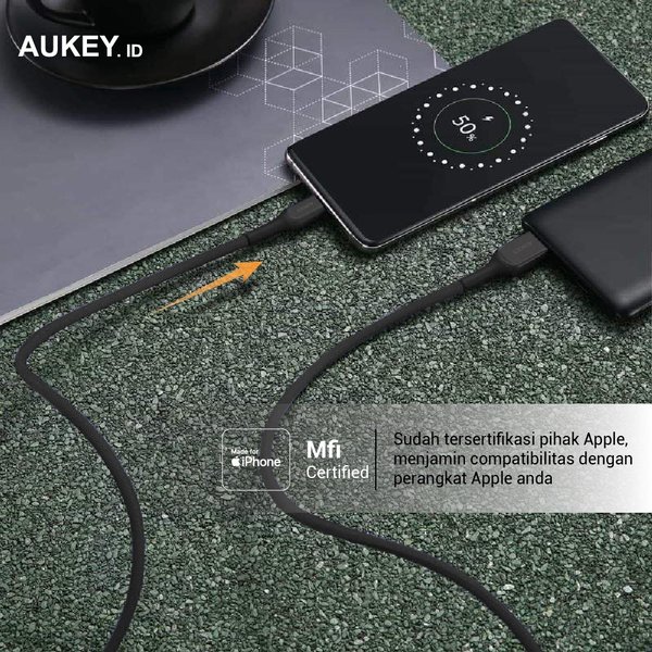 Aukey Cable Cb-Akl2 Black Mfi Usb A To Lightning Kevlar 2m - 500422