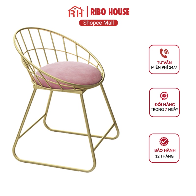 Ghế bàn trang điểm RIBO HOUSE đệm vải nhung nỉ, ghế lùn trang trí phòng ngủ ban công quán cafe spa nails RIBO55