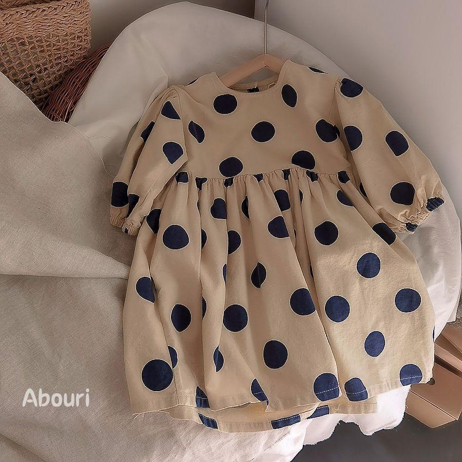 [Babycat] Hàng Có Sẵn Bán Chạy Đầm Chấm Bi Nhỏ Tay Dài Thời Trang Hàn Quốc Nhật Bản Hàn Quốc Cho Bé Gái