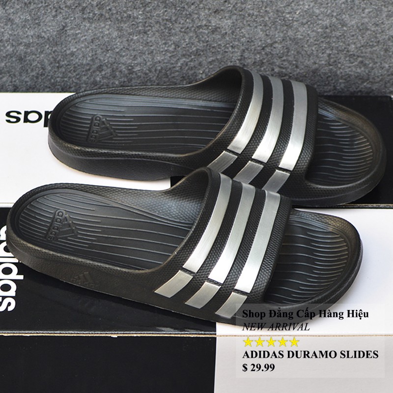 Dép Adidas Duramo Authentic màu đen sọc bạc