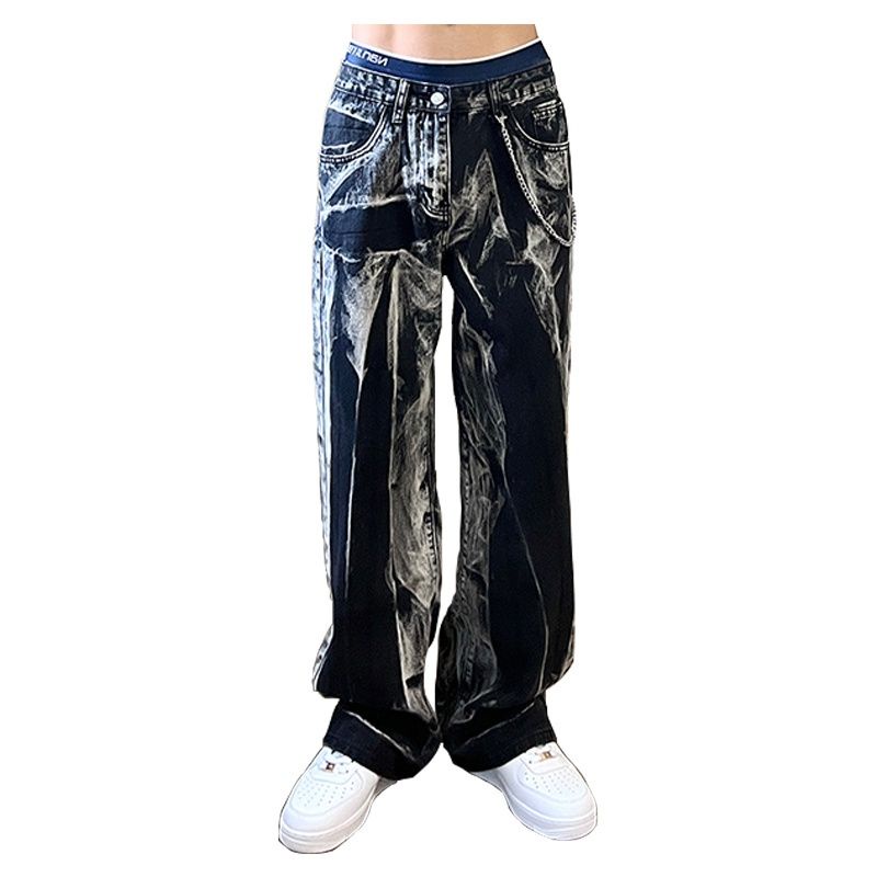 Quần jeans iMaodou ống rộng màu sắc nhuộm phong cách hip hop âu mỹ cho nam nữ