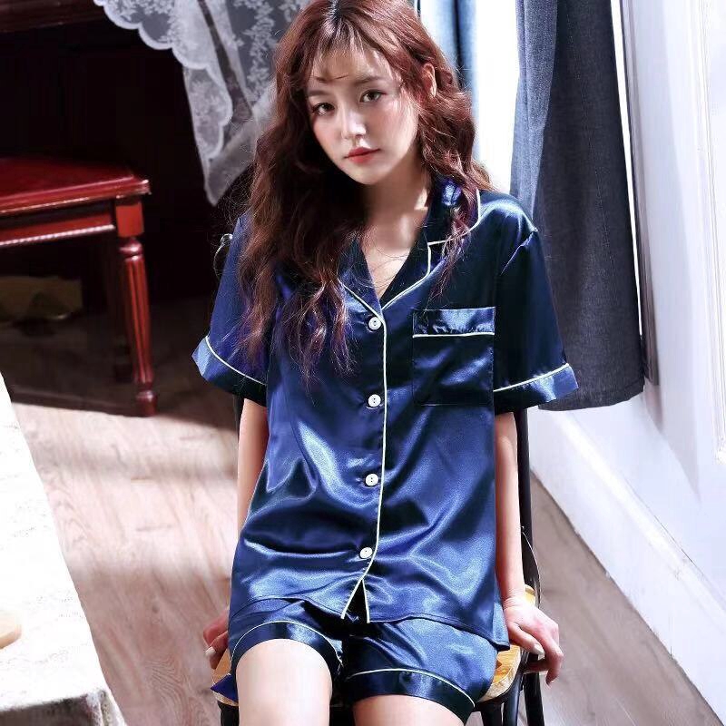 Women Sexy Silk Satin Pajamas Set Long Sleeve Sleepwear Pyjamas Suit/Baju Tidur