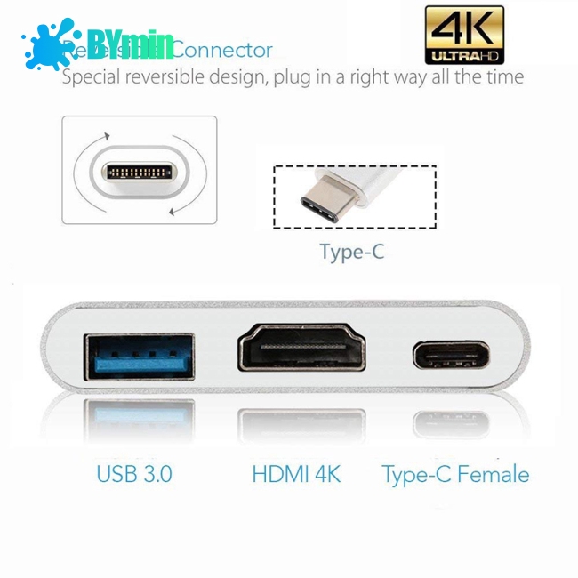 USB Type C Hub HDMI 4K Adapter USB-C to Converter 3.0 USB Port for Retina MacBook -TQ