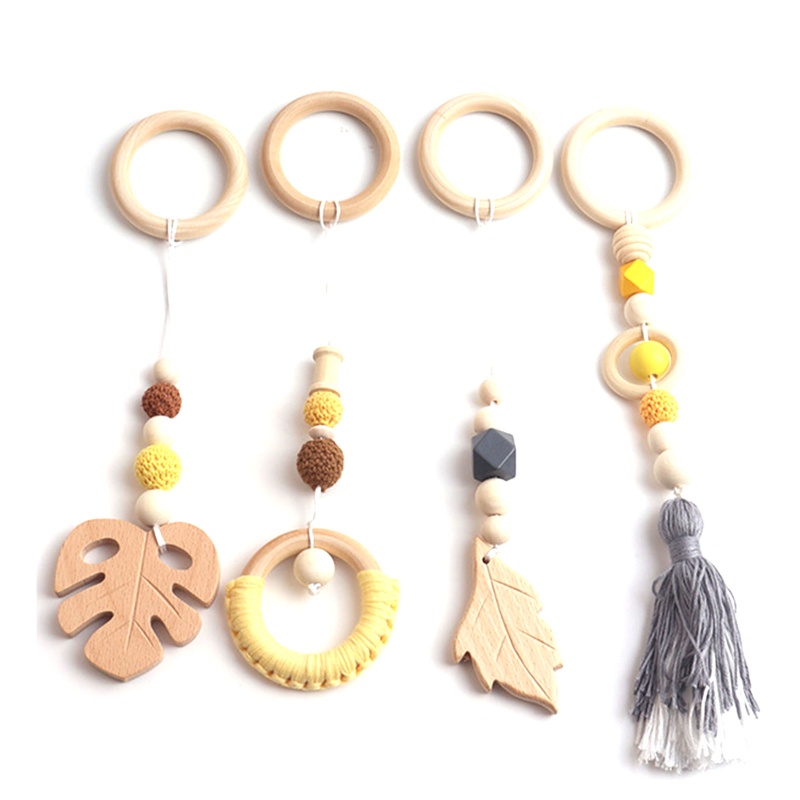 Set 4 Đồ Chơi Lục Lạc Vòng Gỗ Treo Xe Đẩy/Giường Cho Bé Sơ Sinh Có Chuông Di Động