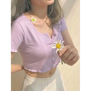 Hot Áo thun croptop 5 cúc dọc bo viền loại 1