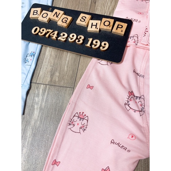 Bộ sơ sinh cài lệch hình mèo sợi tre avaler bé trai/bé gái