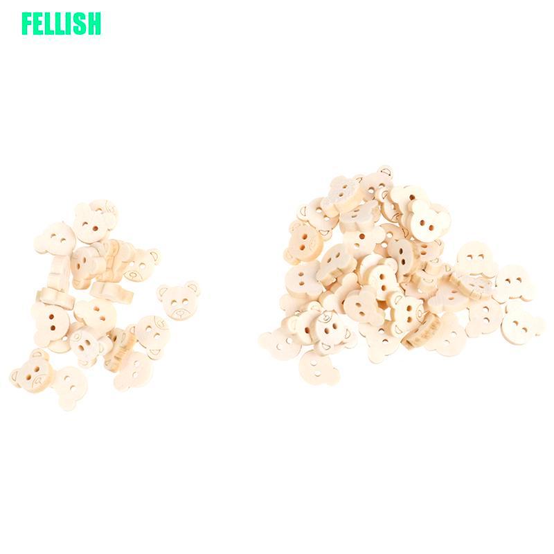 20 Khuy Gỗ 2 Lỗ Hình Gấu Bông Kích Thước 13x11mm