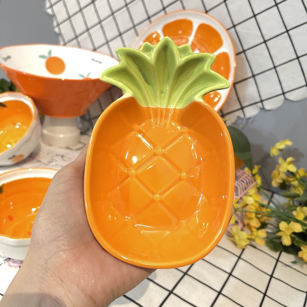 Bộ bát đĩa gốm sứ màu cam 6 món decor trang trí đồ ăn siêu đẹp