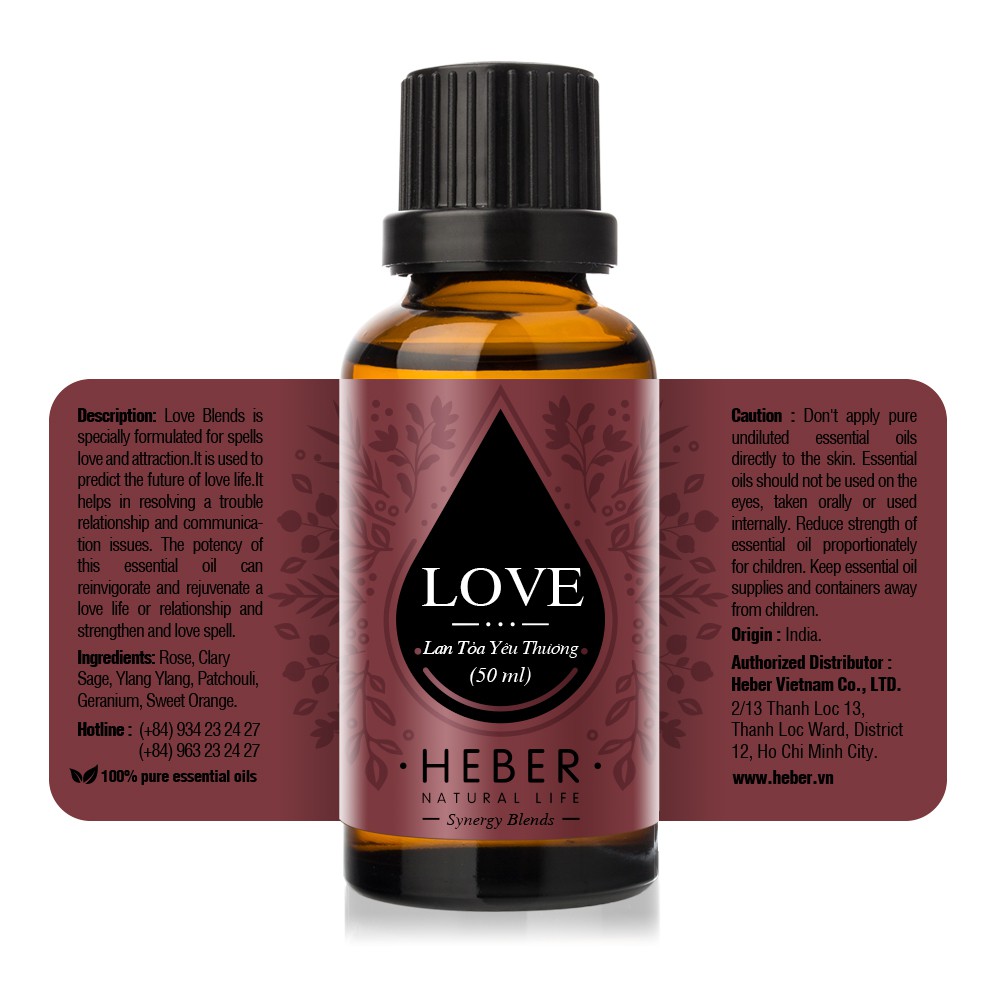 Tinh Dầu Lan Tỏa Yêu Thương - Love Blend Heber Natural Life, Cao Cấp Nhập Khẩu, Thiên Nhiên Nguyên Chất, 10ml/30ml/50ml