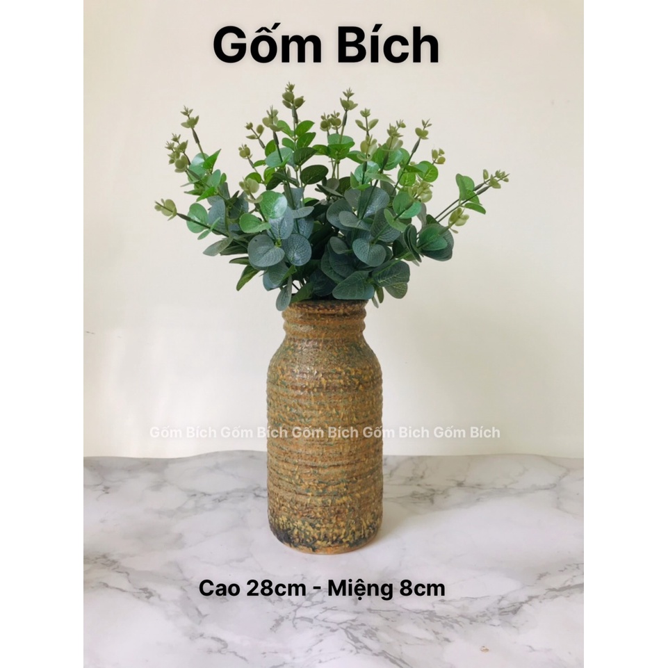 Bình Hoa Lọ Hoa Men Mộc Dáng Chai Gân - Gốm Sứ Bát Tràng