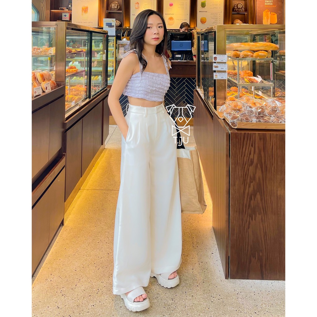 Quần tây nữ ống suông rộng thiết kế T-Ju, lưng cao, chất liệu gân chun cotton cao cấp, thanh lịch, công sở (quần daily) | BigBuy360 - bigbuy360.vn