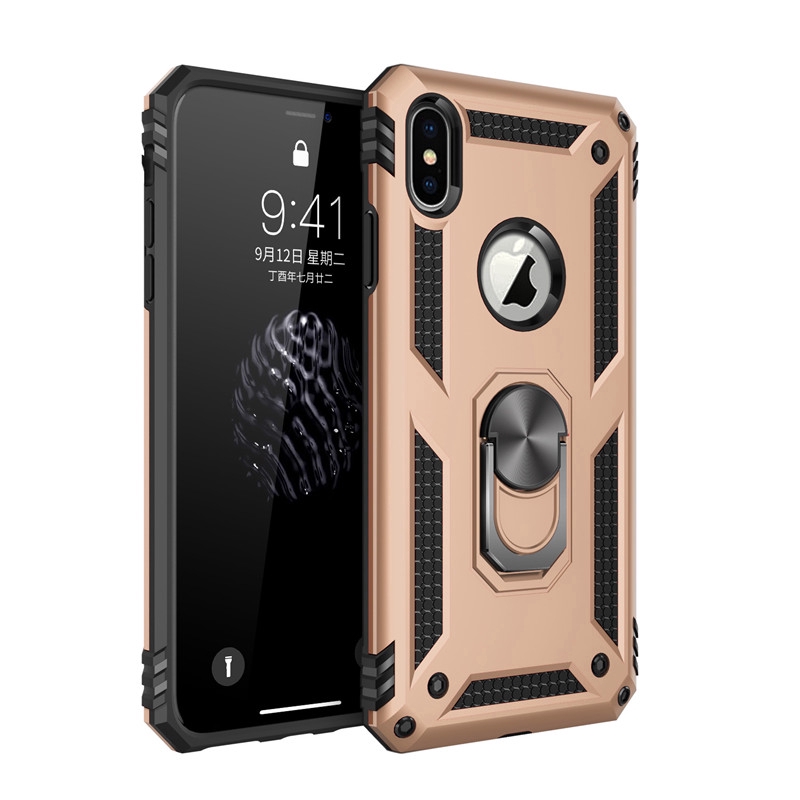 Ốp điện thoại silicon chống sốc kèm móc xỏ ngón nam châm kim loại thích hợp cho iPhone 11 Pro Max Xs Max XR X 5s SE