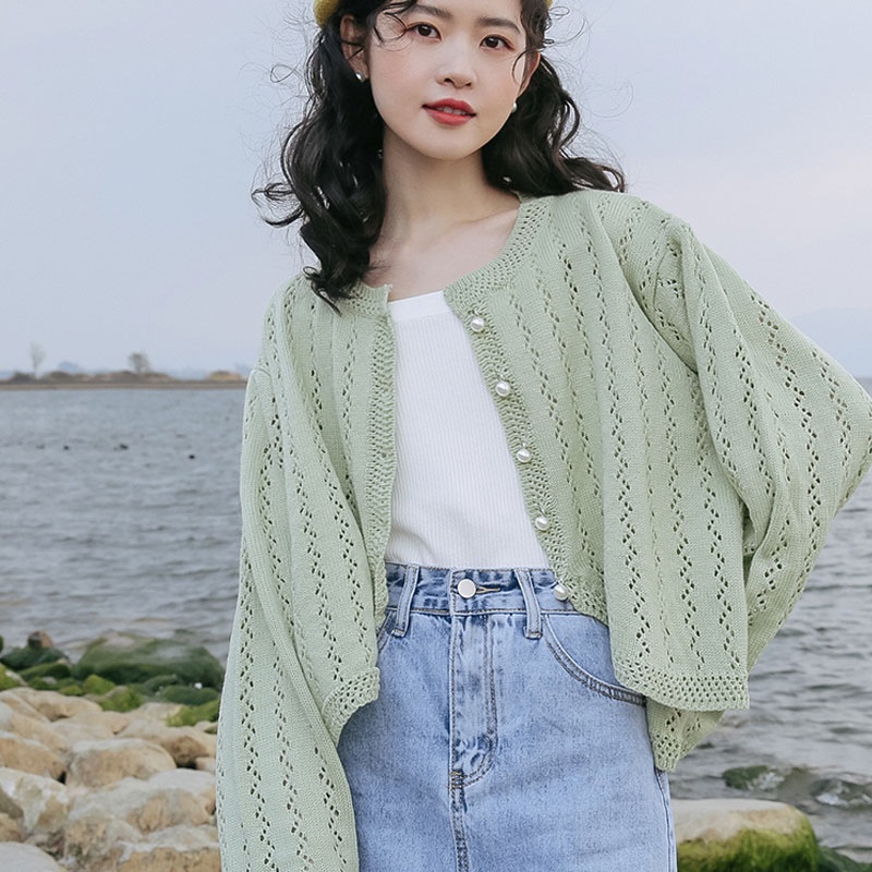 Áo cardigan ZHELIHANGFEI dệt kim tay dài dáng ôm eo cao dễ phối đồ