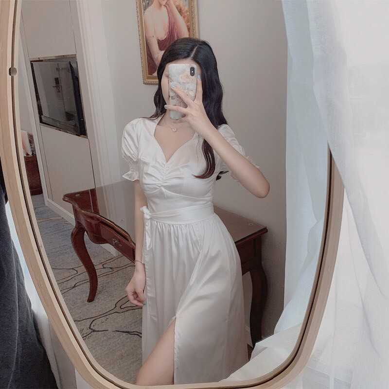 rẻ nhất shopee-đầm trắng dự tiệc sẻ tà siêu xinh,đầm maxi trắng dáng dài đi du lịch,dạo phố | BigBuy360 - bigbuy360.vn