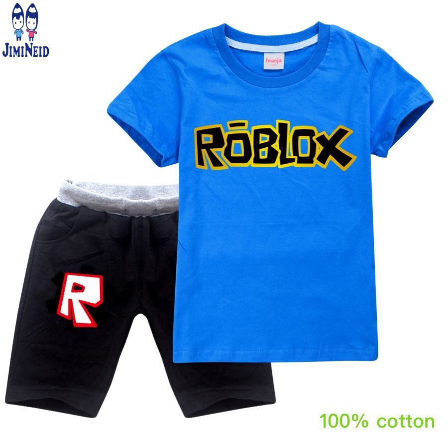 【JD】Korean Cute Cartoon Children Summer Short-sleeved cotton T-shirt + shorts 2-piece set ROBLOX Baby Kids Clothing