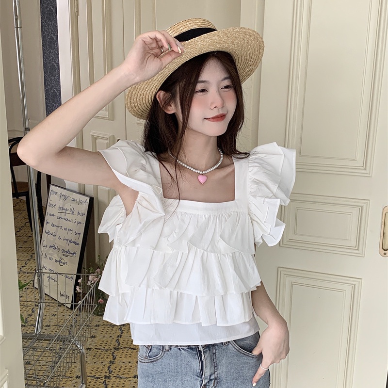 Áo Sát Nách Cổ Vuông Nhiều Lớp Phối Bèo Dễ Thương  tao bao