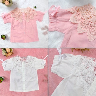 Áo sơ mi BG cổ ren vải thô đẹp mát, mềm mại màu hồng, trắng cho bé gái 3-6 tuổi
