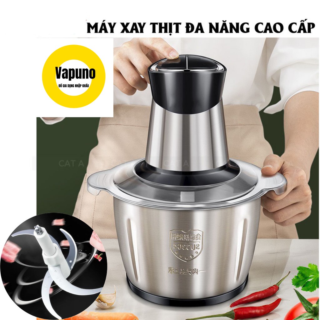 Máy Xay Thịt Cối Inox 4 Lưỡi Đa Năng,  Xay thịt, xay tỏi ới, xay rau củ quả, BẢO HÀNH 6 THÁNG!