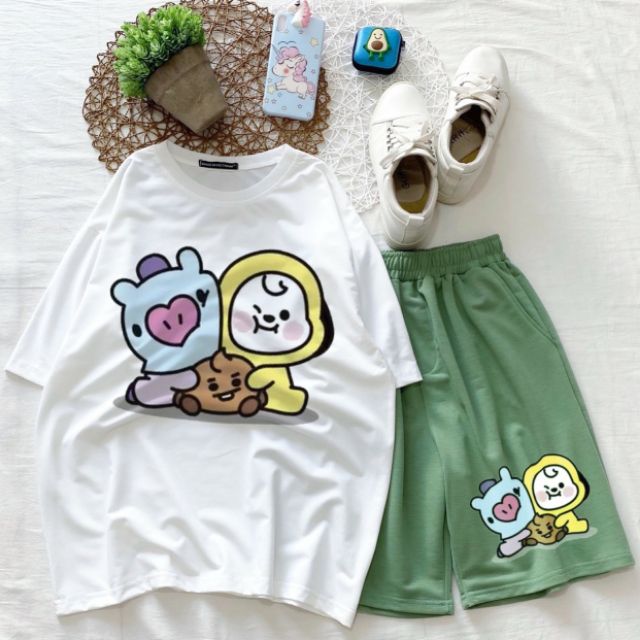 💓COMBO TIẾT KIỆM 💓 SET QUẦN SHORT +ÁO THUN BTS BT21 UNISEX NAM NỮ