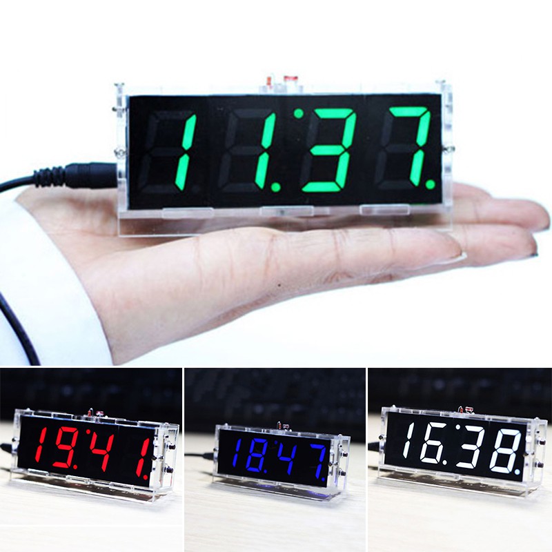 US Electronic 4-digit DIY Digital LED Clock Kit Light Control Temperature Hot