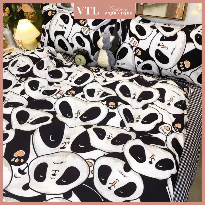 Bộ ga gối gấu trúc đen trắng cotton poly