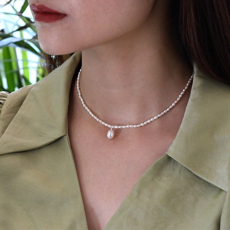 Dây chuyền hạt nhỏ phối mặt giọt nước 9ly