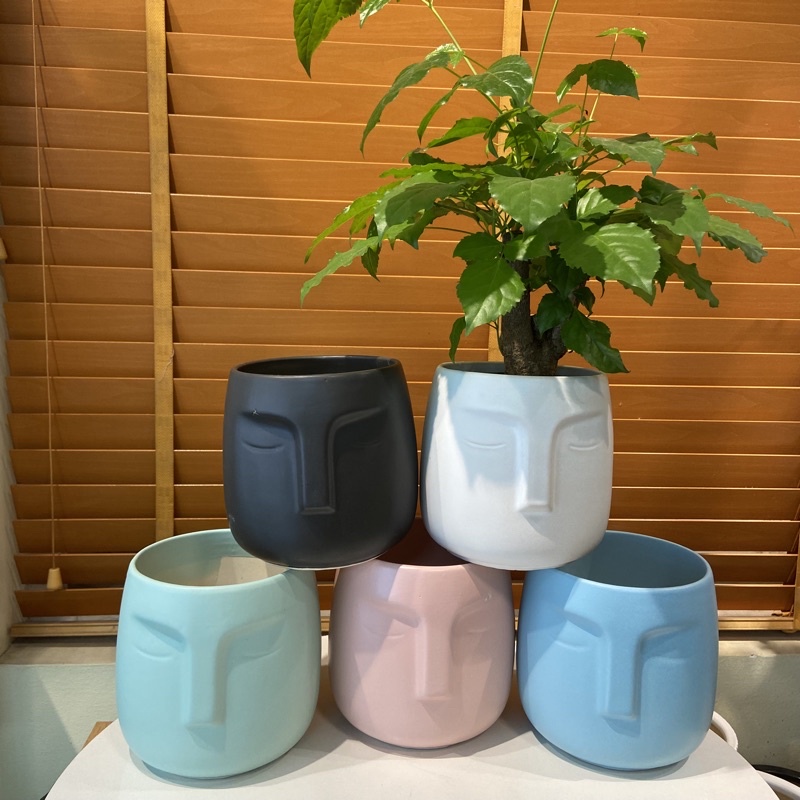 Chậu gốm hình mặt người, cỡ lớn 14.5*14cm, chậu mặt người trồng cây để bàn gốm Bát Tràng
