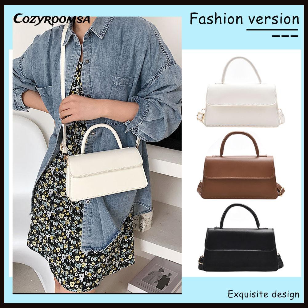 Fashion Women PU Solid Color Crossbody Shoulder Bag Top-handle Tote Purse