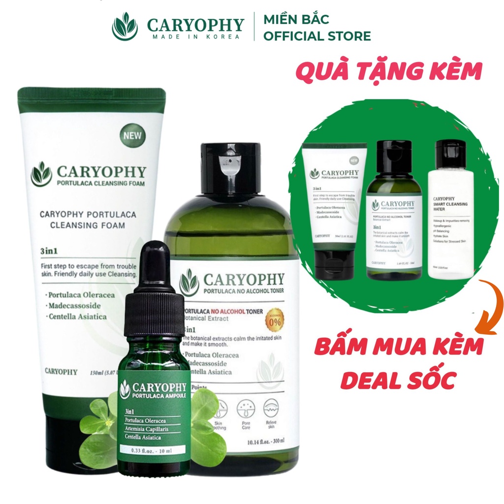 Combo làm sạch da, ngăn ngừa mụn và thâm Caryophy (Sữa rửa mặt 150ml + Toner 300ml + Serum 10ml)