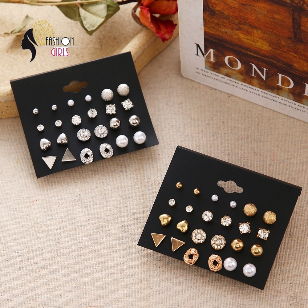 Set 12 đôi bông tai thiết kế đáng yêu cho nữ YUE