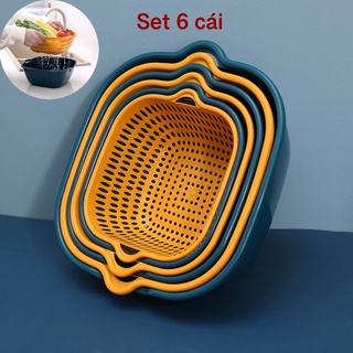Bộ Rổ nhựa vuông kèm thau 6 món Loại Siêu Dày (Giá Sỉ), rổ nhựa chữ nhật KhoSiViVi