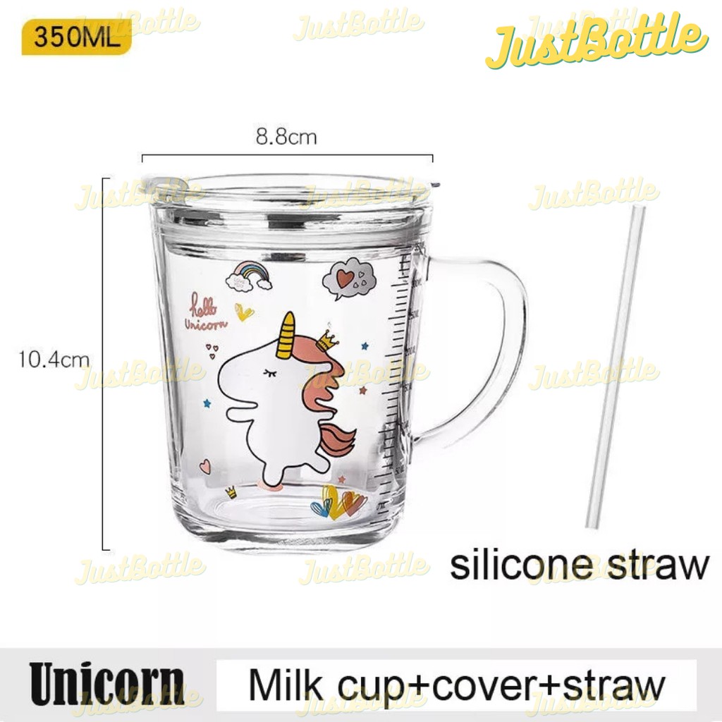 LY THỦY TINH CHIA VẠCH DỄ THƯƠNG CÓ QUAI NẮP 2 LỚP ĐẸP CHỊU NHIỆT CHO BÉ  CỐC THỦY TINH CUTE CHỐNG ĐỔ