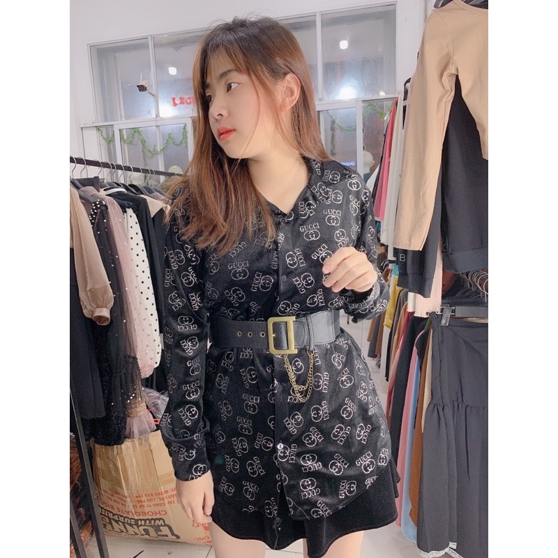 ÁO SƠ MI DÁNG DÀI GIẤU QUẦN HỌA TIẾT CHỮ G NHŨ
